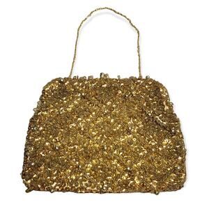 Vintage Richere Gold Sequin Beaded Evening Clutch / Bag Gold Chain and Clasp